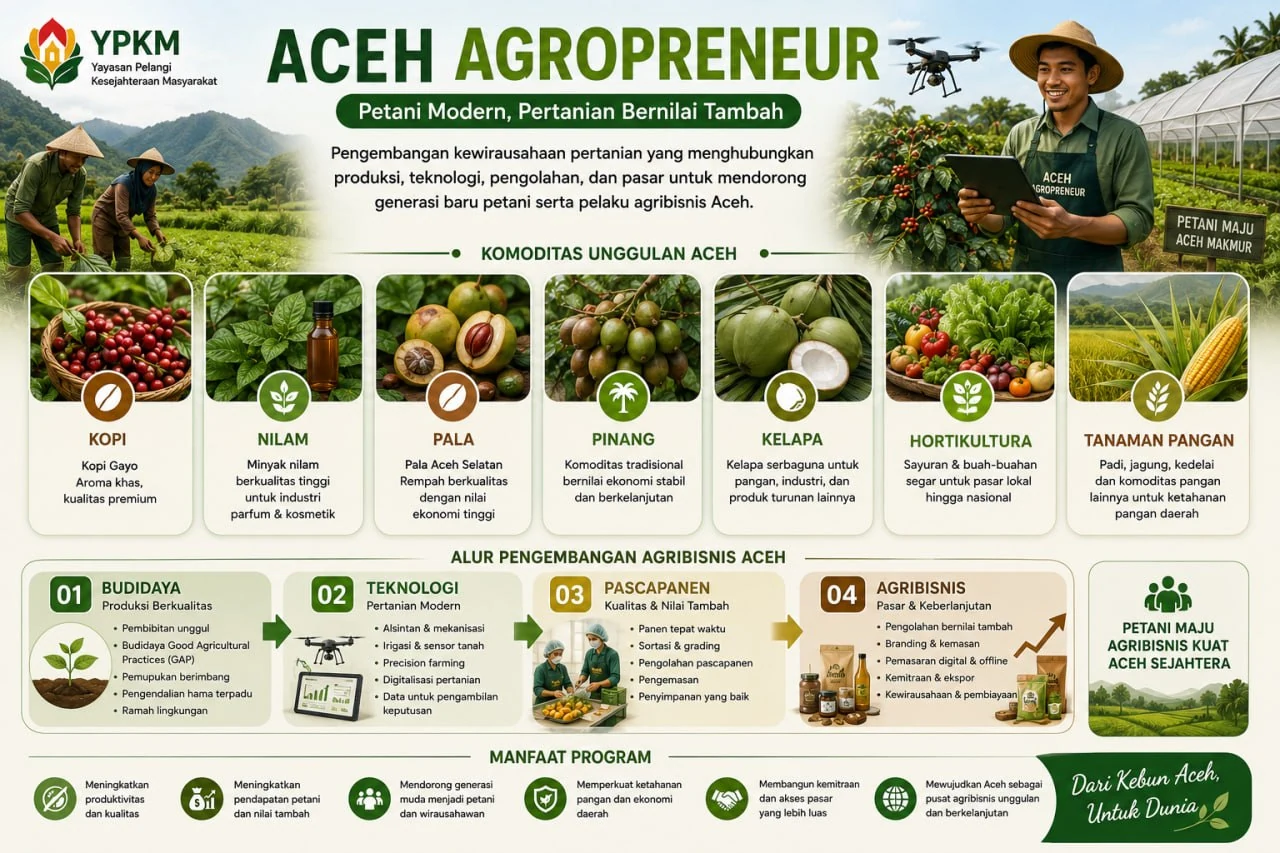 Infografik Aceh Agropreneur: budidaya, teknologi, pascapanen, dan agribisnis