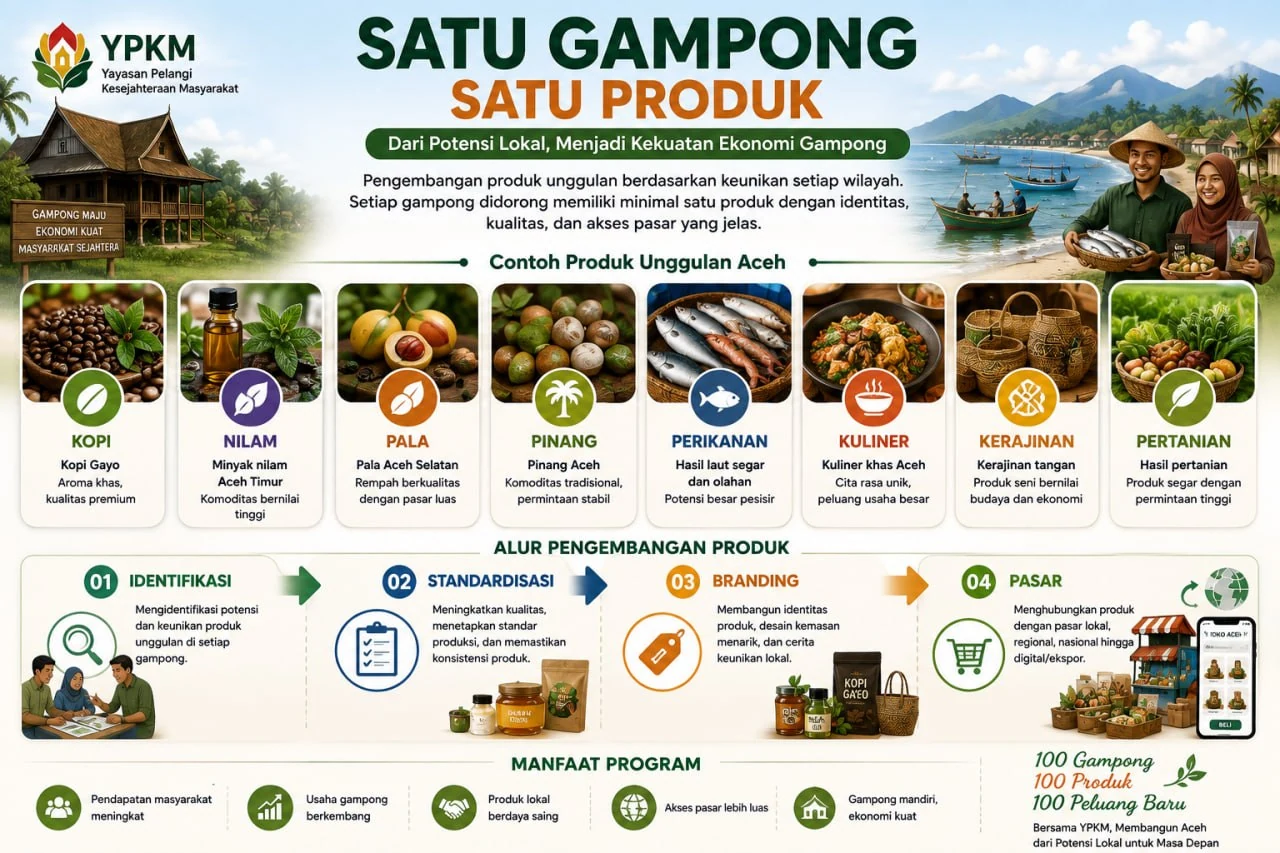 Infografik Satu Gampong Satu Produk: identifikasi, standardisasi, branding, dan pasar